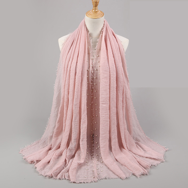 Wholesale scarf pearl head scarf cotton crimped female scarf supplier