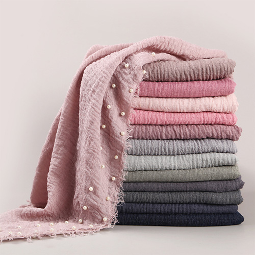 Wholesale scarf pearl head scarf cotton crimped female scarf supplier