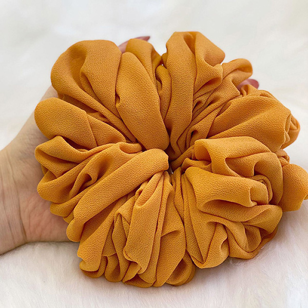 Pearl Chiffon Bunch Hair Tie Pure Color Base Flower Bandana Scarf Accessories