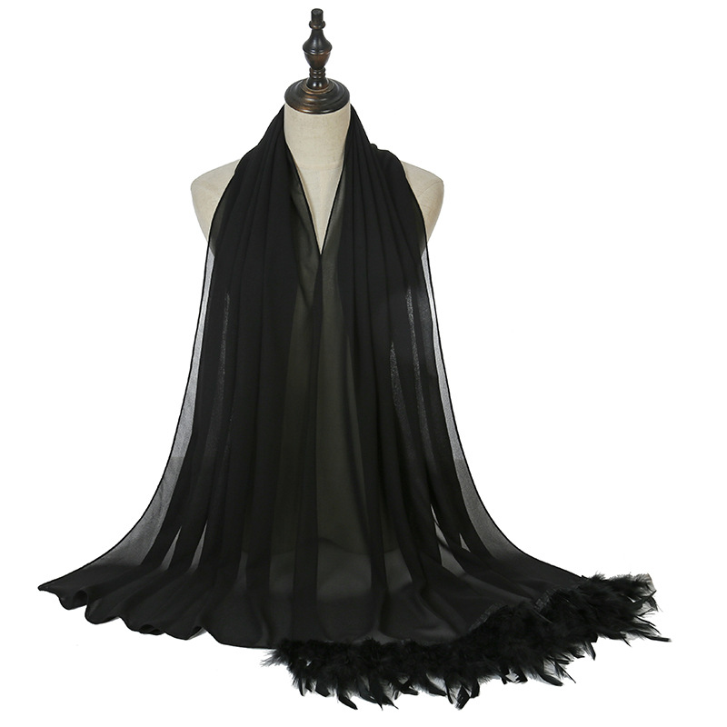 Wholesale Scarves Pearl Chiffon Monochrome Feather Headband Scarf Supplier