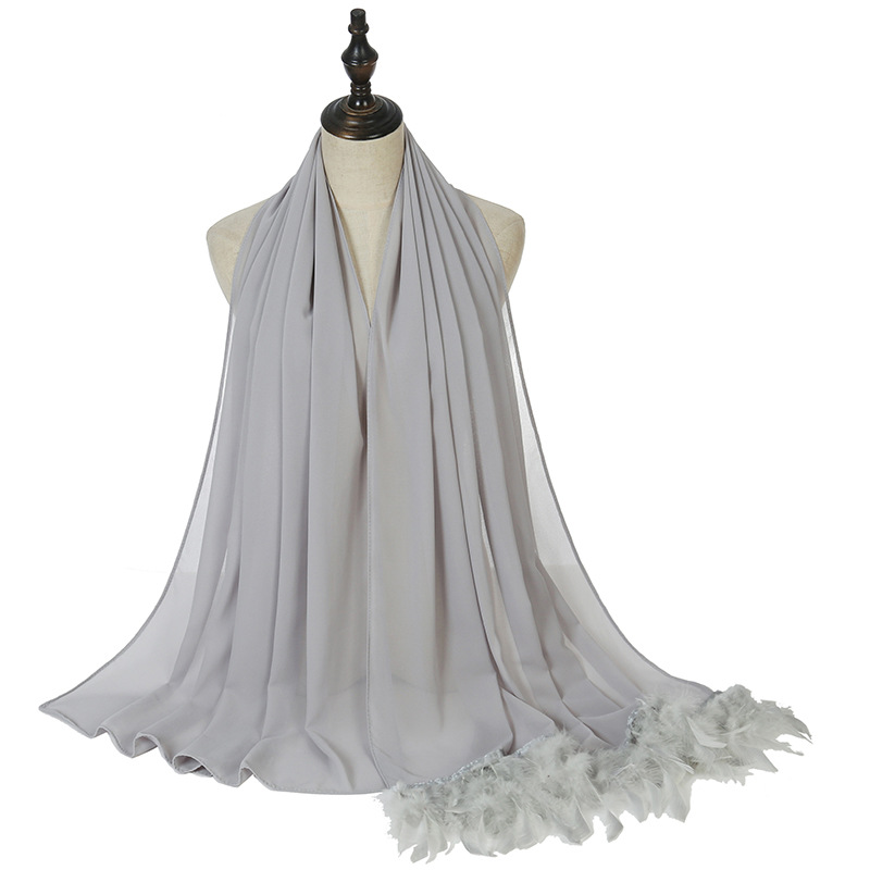 Wholesale Scarves Pearl Chiffon Monochrome Feather Headband Scarf Supplier