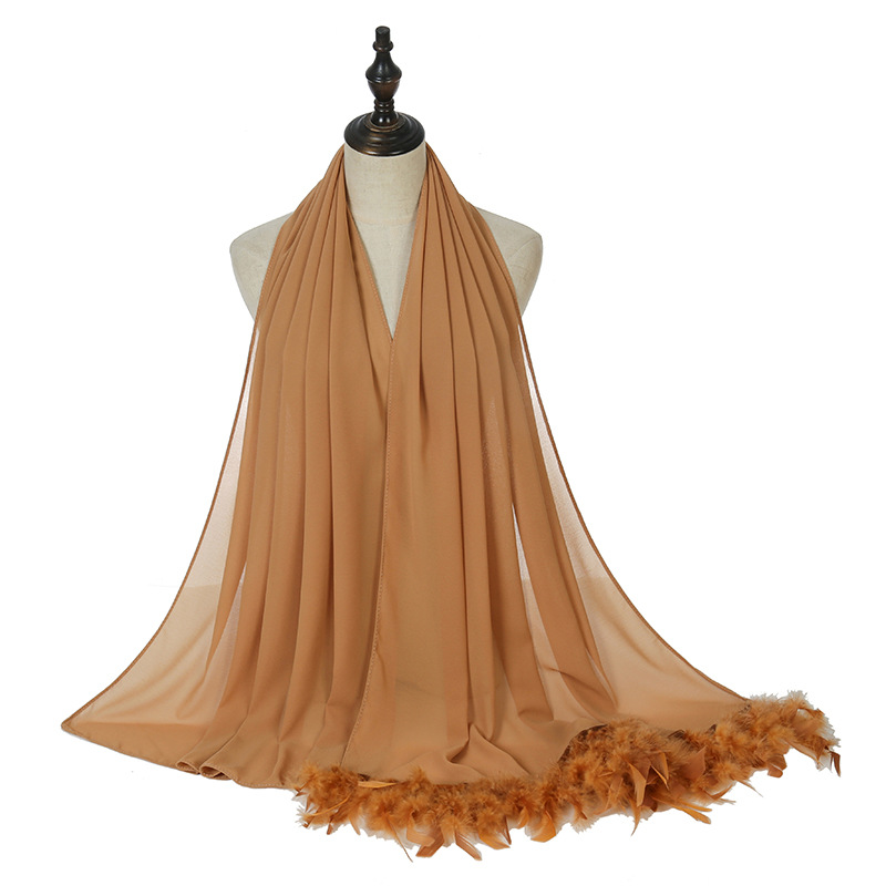 Wholesale Scarves Pearl Chiffon Monochrome Feather Headband Scarf Supplier