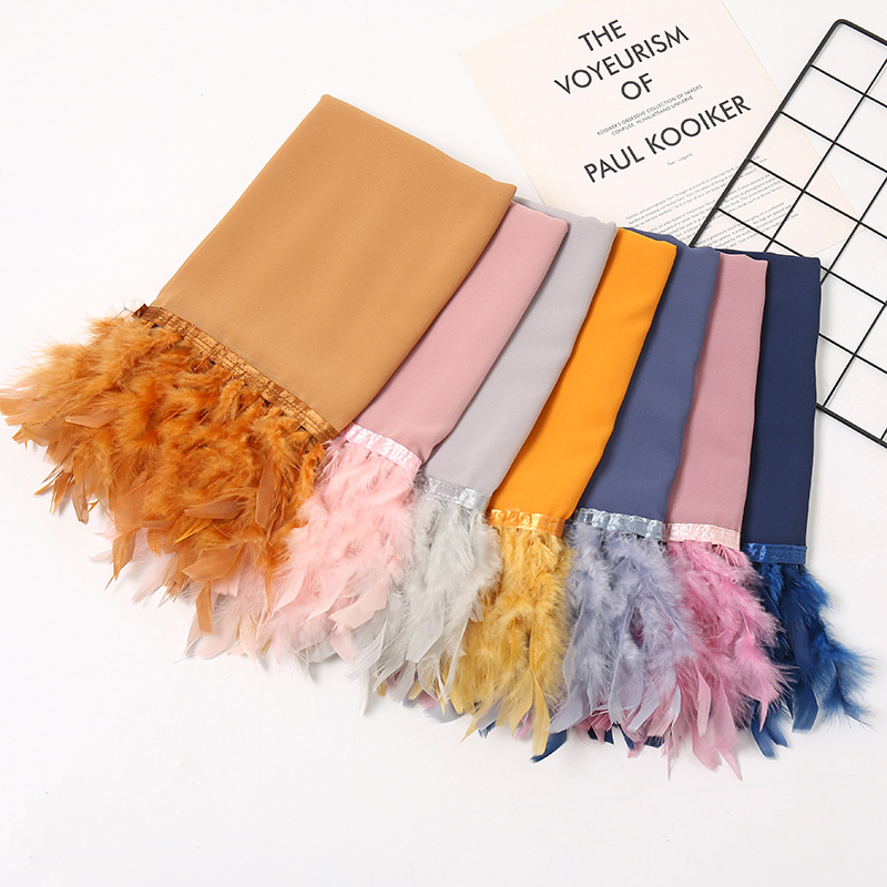 Wholesale Scarves Pearl Chiffon Monochrome Feather Headband Scarf Supplier
