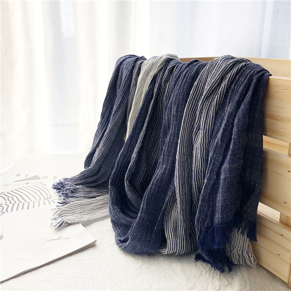 New Japanese and Korean literary style striped cotton hemp couple scarf mori silk scarf