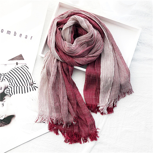New Japanese and Korean literary style striped cotton hemp couple scarf mori silk scarf
