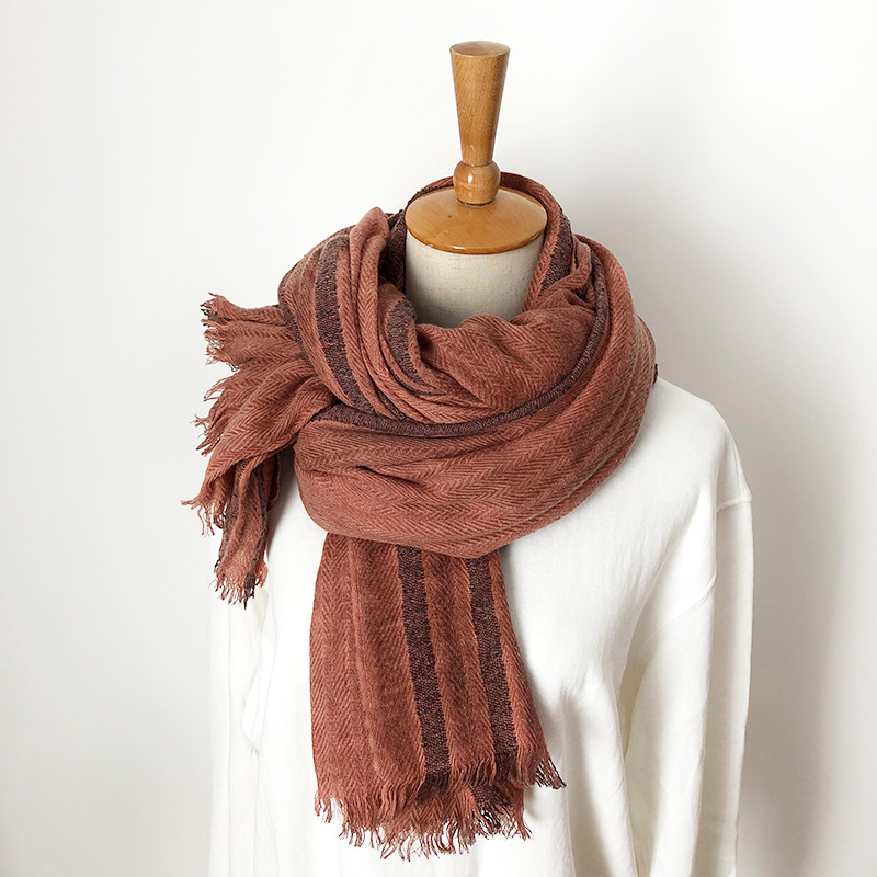 Wholesale solid striped cotton linen scarf pleated women shawl supplier