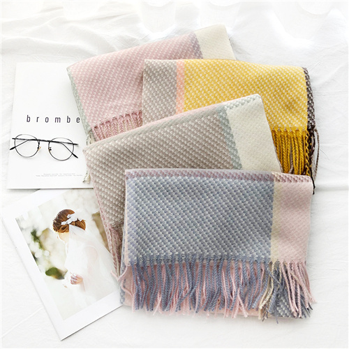 Wholesale plaid tassel wool scarf long thickened warm shawl supplier