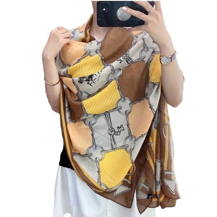 wholesale scarves cotton linen simple carriage geometric lady scarf supplier