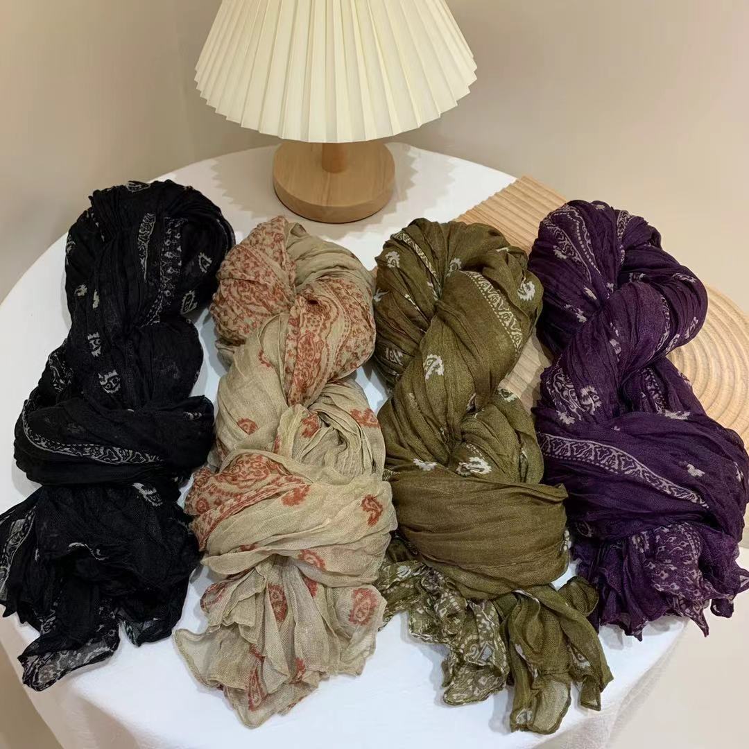 2021 autumn new shawl cotton hemp wrinkled cashew nut scarf versatile shawl women