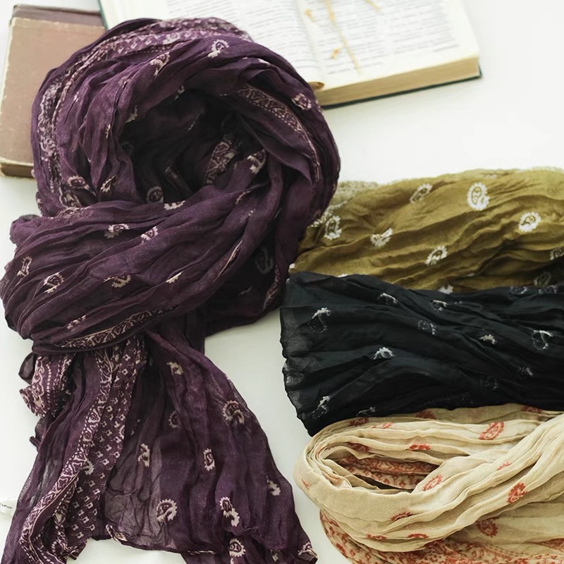 2021 autumn new shawl cotton hemp wrinkled cashew nut scarf versatile shawl women