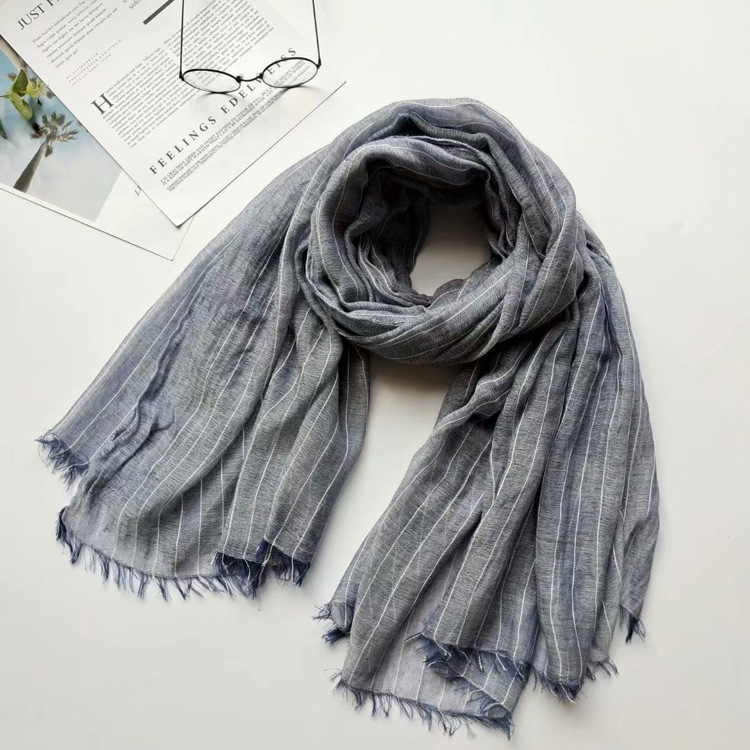 Autumn thin cotton Stripe Scarf adult yarn dyed single line shawl versatile and comfortable