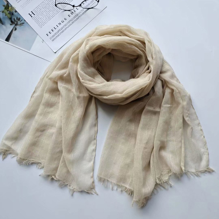 Autumn thin cotton Stripe Scarf adult yarn dyed single line shawl versatile and comfortable