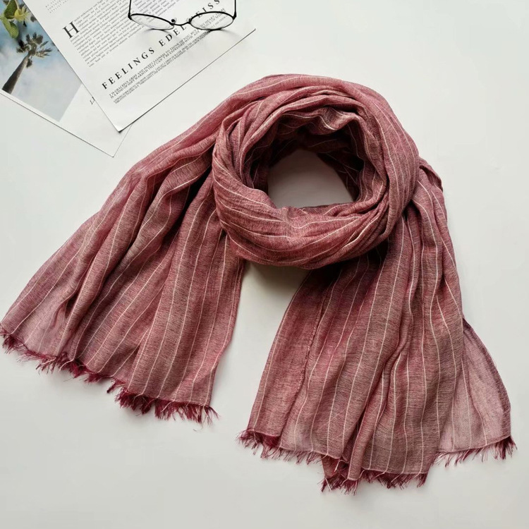 Autumn thin cotton Stripe Scarf adult yarn dyed single line shawl versatile and comfortable