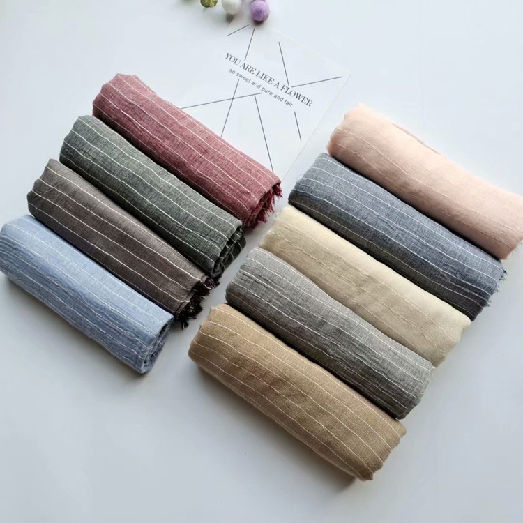 Autumn thin cotton Stripe Scarf adult yarn dyed single line shawl versatile and comfortable