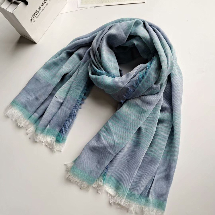 New cotton twill horizontal shawl autumn thin gradient short beard sunscreen scarf