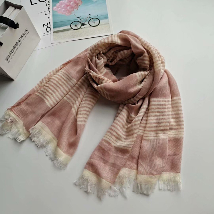 New cotton twill horizontal shawl autumn thin gradient short beard sunscreen scarf
