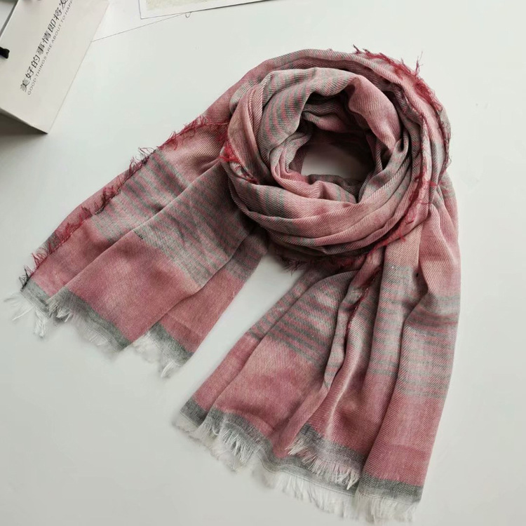 New cotton twill horizontal shawl autumn thin gradient short beard sunscreen scarf