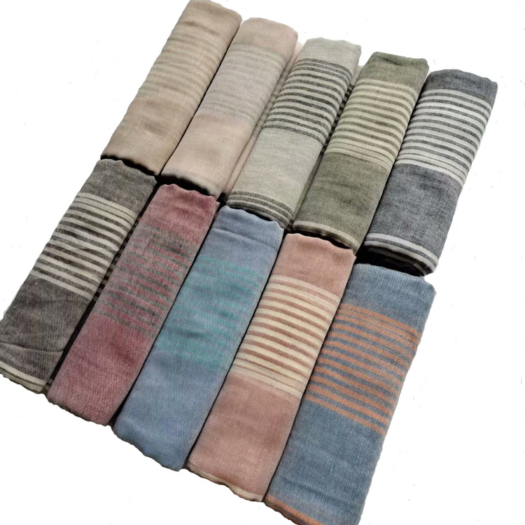 New cotton twill horizontal shawl autumn thin gradient short beard sunscreen scarf