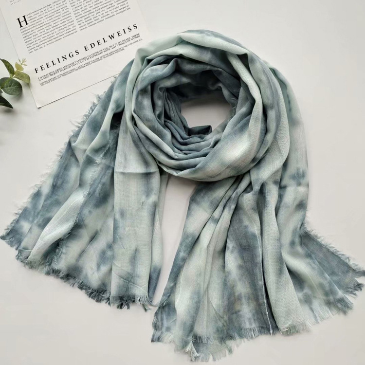 Yarn hand tie dyed scarf literary style long warm shawl cotton blended scarf