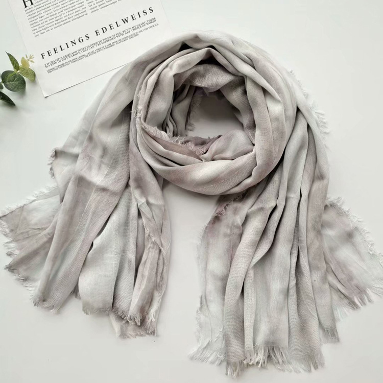 Yarn hand tie dyed scarf literary style long warm shawl cotton blended scarf