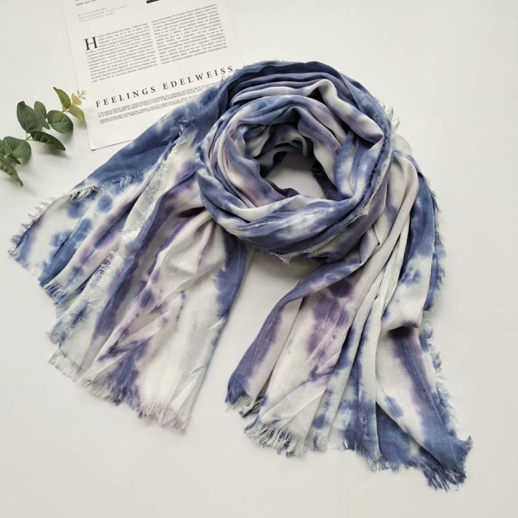 Yarn hand tie dyed scarf literary style long warm shawl cotton blended scarf