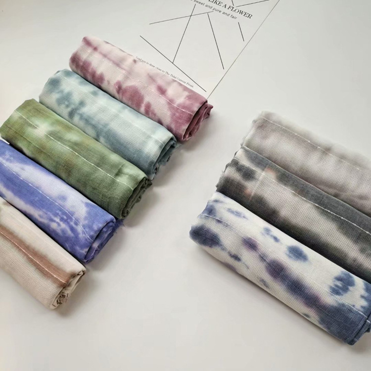 Yarn hand tie dyed scarf literary style long warm shawl cotton blended scarf