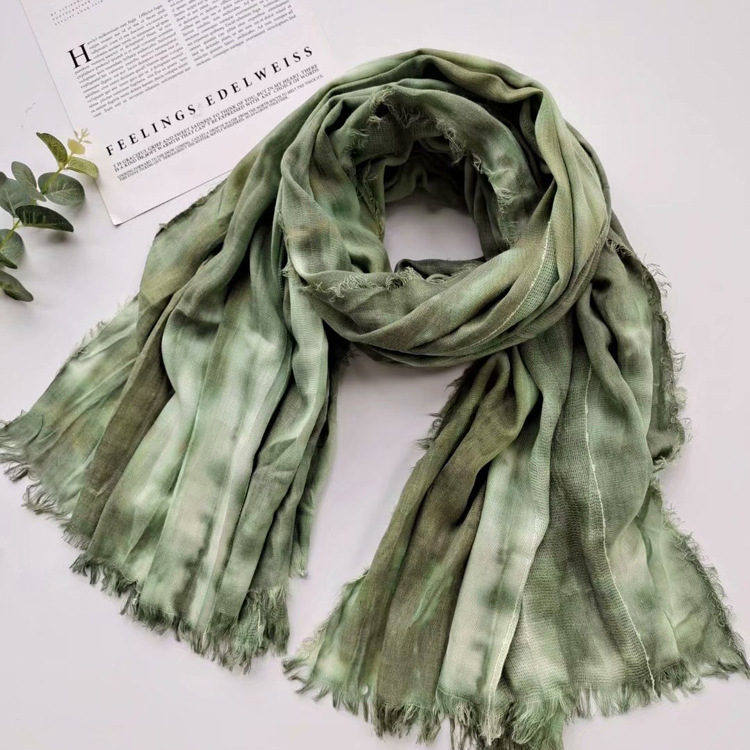 Yarn hand tie dyed scarf literary style long warm shawl cotton blended scarf