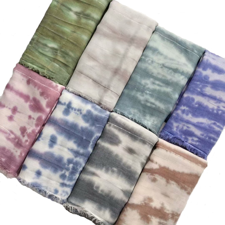 Yarn hand tie dyed scarf literary style long warm shawl cotton blended scarf
