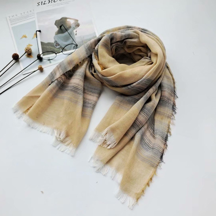 Scarf wholesale autumn and winter artificial cotton yarn dyed scarf transition color striped shawl
