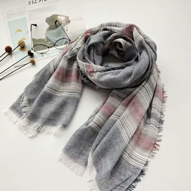 Scarf wholesale autumn and winter artificial cotton yarn dyed scarf transition color striped shawl