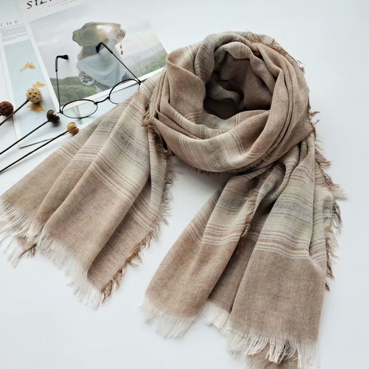 Scarf wholesale autumn and winter artificial cotton yarn dyed scarf transition color striped shawl