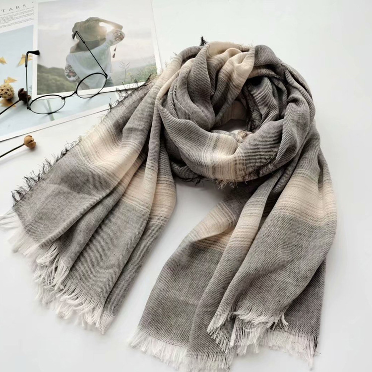 Scarf wholesale autumn and winter artificial cotton yarn dyed scarf transition color striped shawl