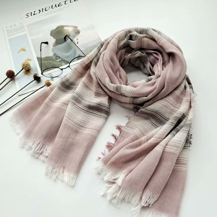 Scarf wholesale autumn and winter artificial cotton yarn dyed scarf transition color striped shawl