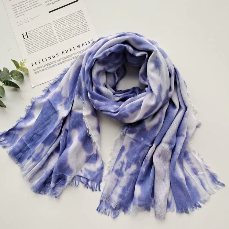 Yarn hand tie dyed scarf literary style long warm shawl cotton blended scarf
