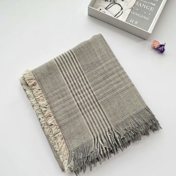 New cotton linen yarn dyed scarf comfortable sweet fine Plaid shawl thin Bib