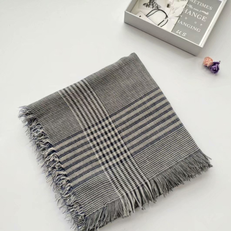 New cotton linen yarn dyed scarf comfortable sweet fine Plaid shawl thin Bib
