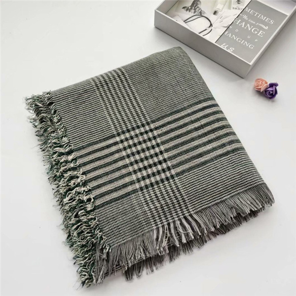 New cotton linen yarn dyed scarf comfortable sweet fine Plaid shawl thin Bib