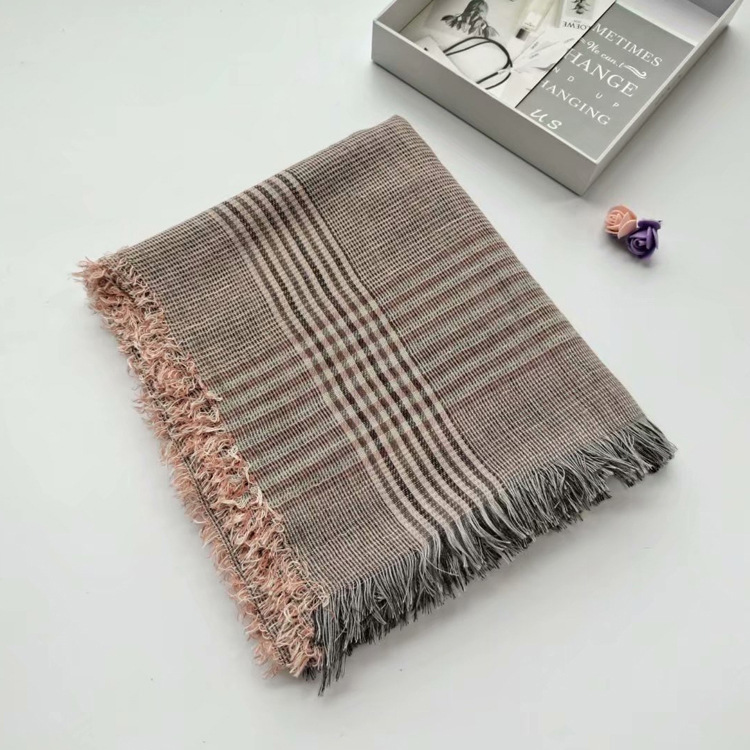 New cotton linen yarn dyed scarf comfortable sweet fine Plaid shawl thin Bib