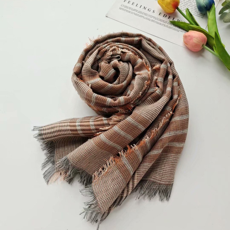New multicolor cotton linen scarf fashion linen cotton blended shawl yarn dyed stripe Bib