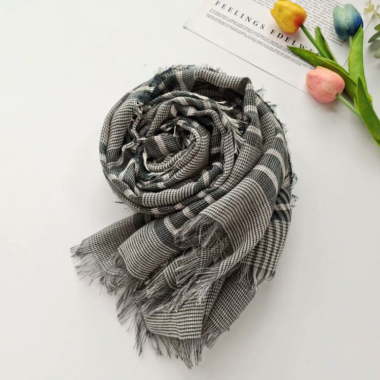 New multicolor cotton linen scarf fashion linen cotton blended shawl yarn dyed stripe Bib
