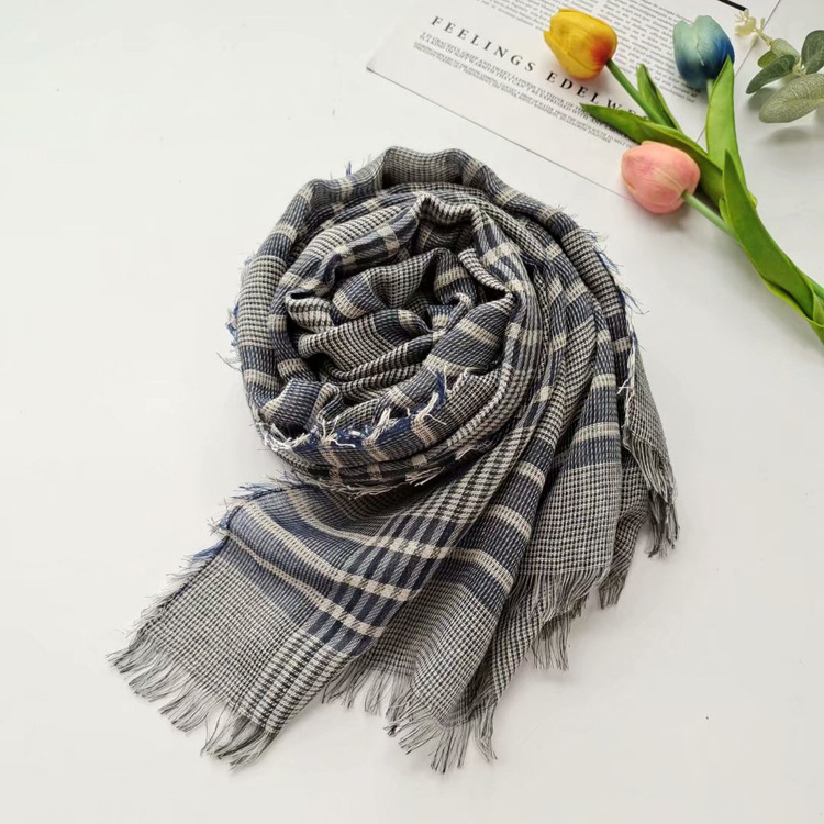 New multicolor cotton linen scarf fashion linen cotton blended shawl yarn dyed stripe Bib