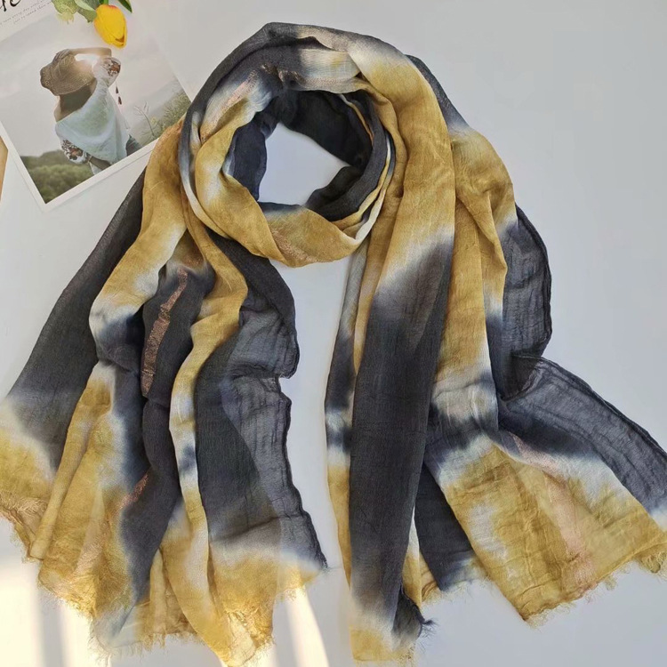 Handmade diamond tie dyed scarf autumn new gold silver silk cotton linen shawl