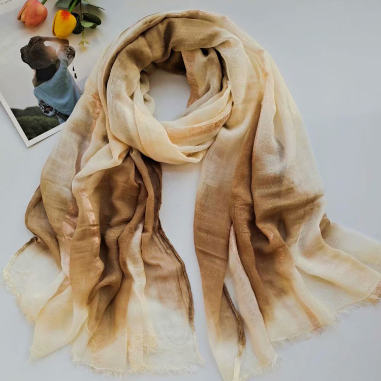 Handmade diamond tie dyed scarf autumn new gold silver silk cotton linen shawl