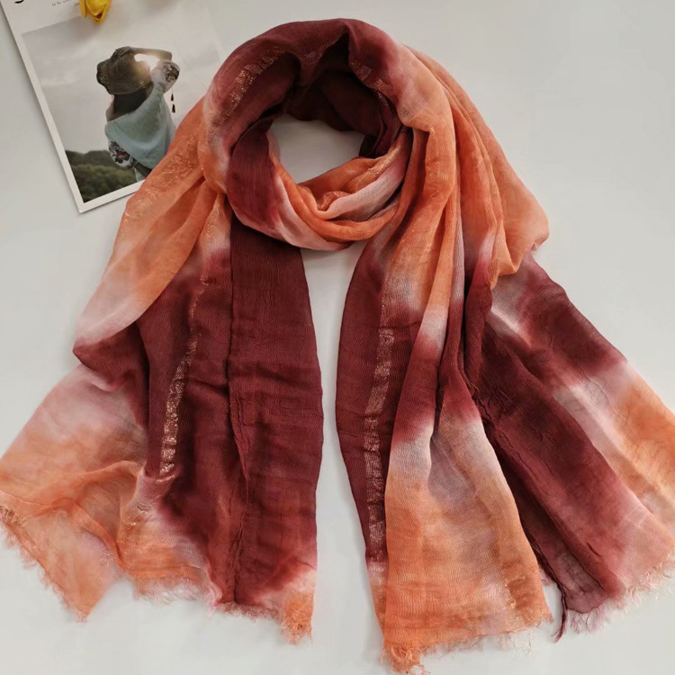 Handmade diamond tie dyed scarf autumn new gold silver silk cotton linen shawl