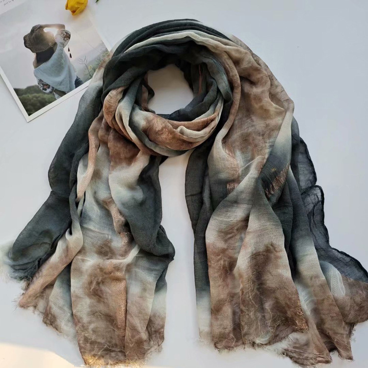 Handmade diamond tie dyed scarf autumn new gold silver silk cotton linen shawl