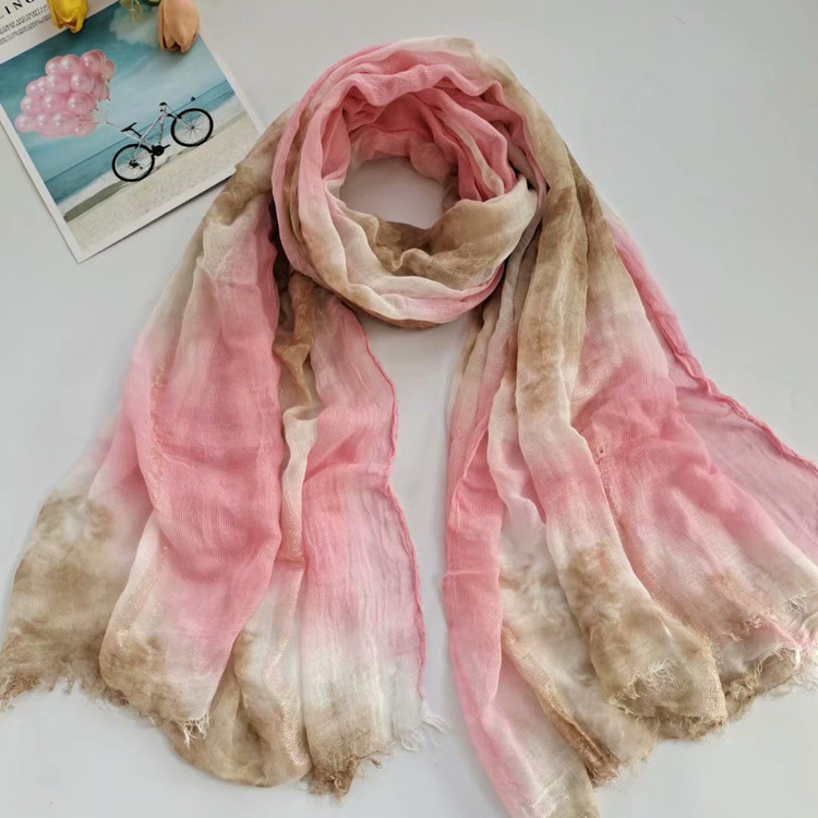 Handmade diamond tie dyed scarf autumn new gold silver silk cotton linen shawl