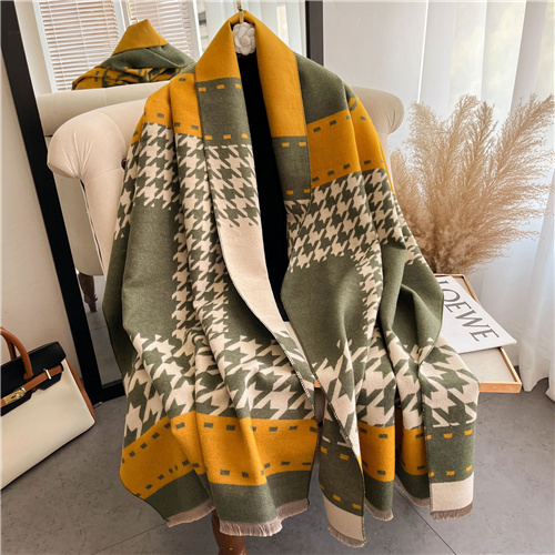 Womens extra thick warm long shawl with imitation cashmere thousand bird pattern scarf