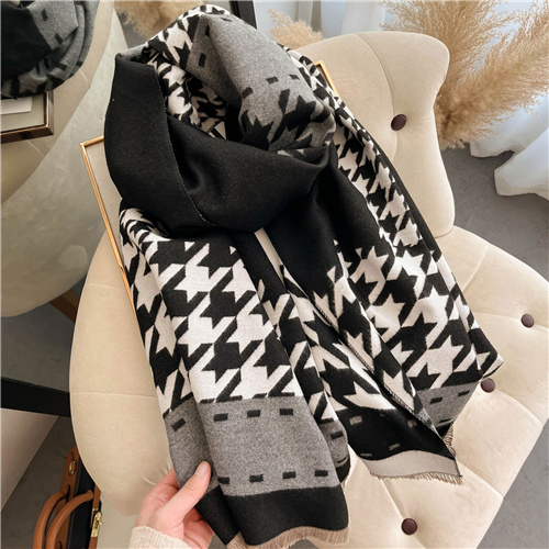 Womens extra thick warm long shawl with imitation cashmere thousand bird pattern scarf