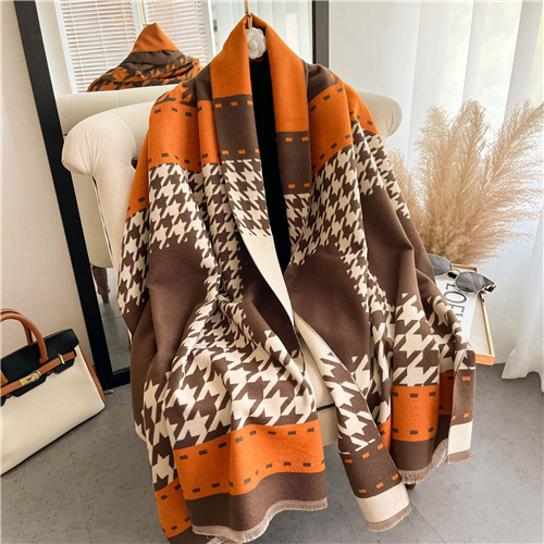 Womens extra thick warm long shawl with imitation cashmere thousand bird pattern scarf