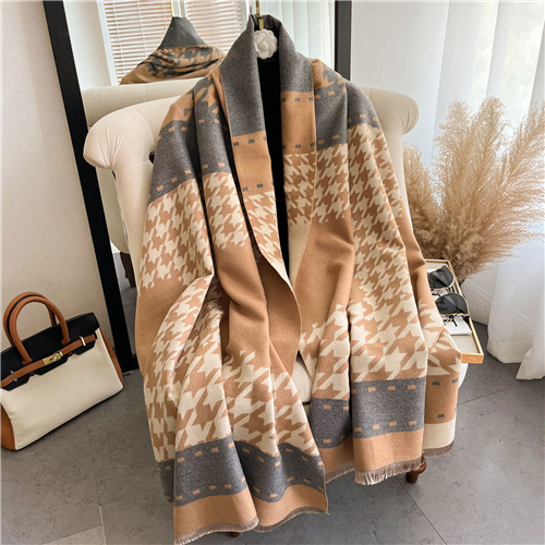 Womens extra thick warm long shawl with imitation cashmere thousand bird pattern scarf